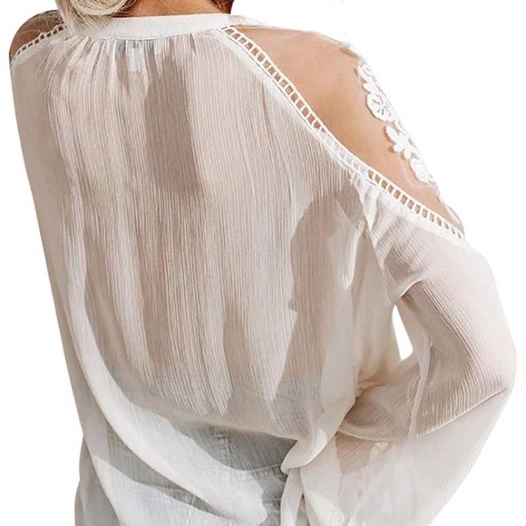 🆕White Boho Semi-Sheer Blouse - Picture 4 of 6